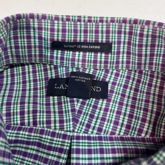 Lands End Men's Button Down Supima No Iron Oxford Shirt L‎ 16-16.5 Long Sleeve - Picture 3 of 6